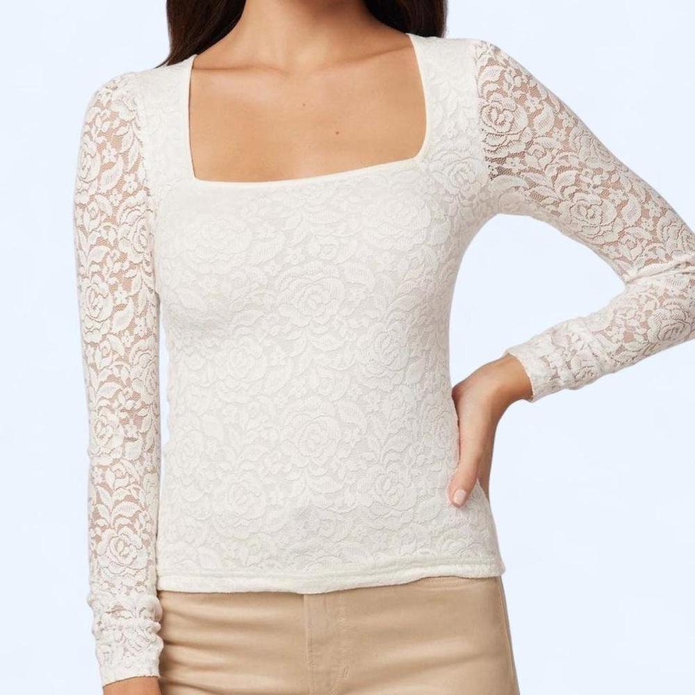 Joe’s Jeans Talia Top XL White Ivory Floral Lace Square Neck Puff Sleeve Bride
